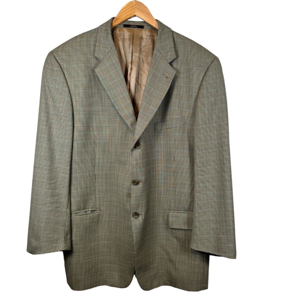 Joseph Abboud Blazer 100% WOOL Geometric Check Brown Jacket Sport Coat 44R - Picture 1 of 13